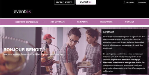page d'accueil intranet eventSS